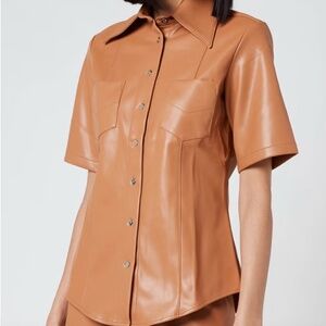 Simon Miller Bandera Vegan Leather Short Sleeve Shirt Size S